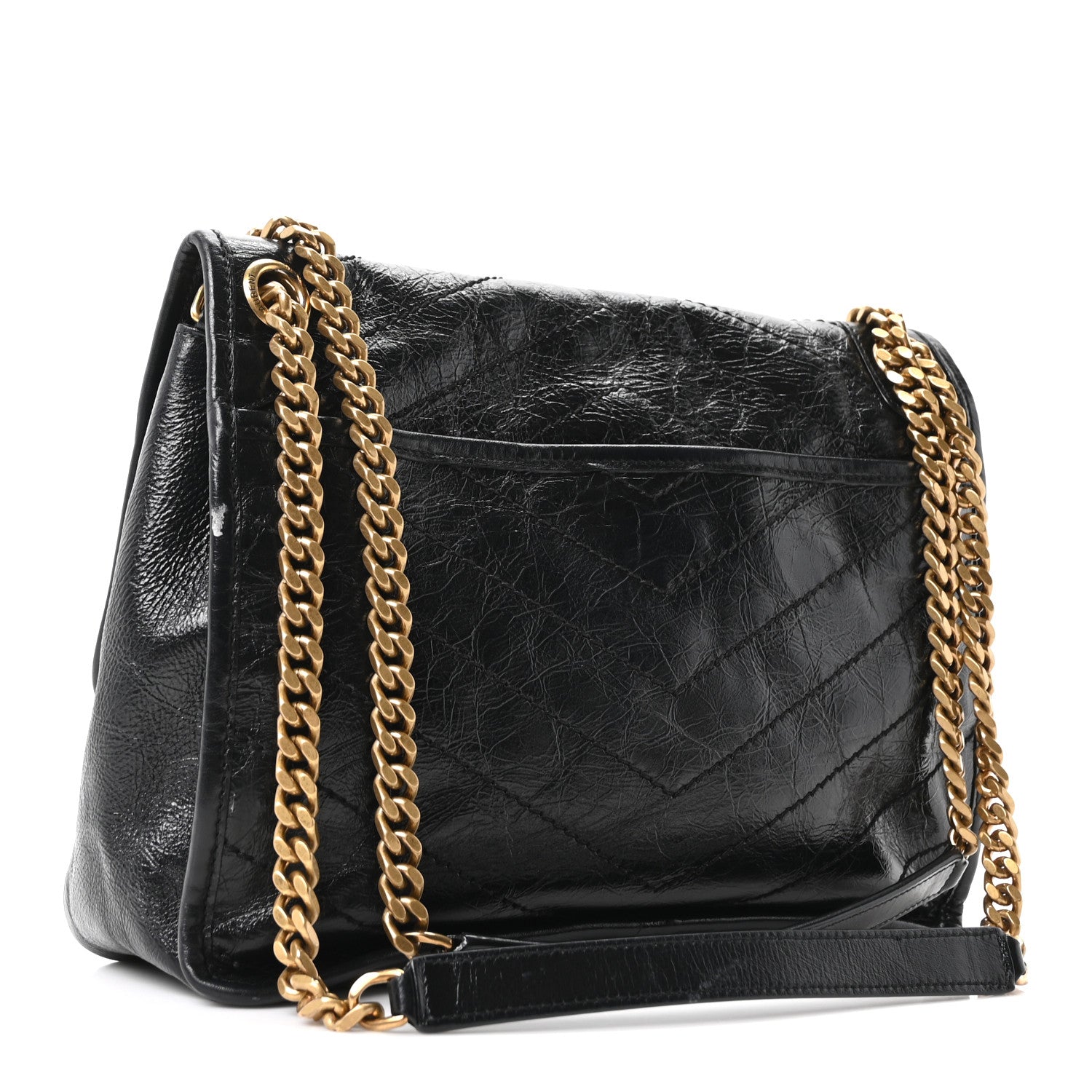 Saint Laurent Crinkled Calfskin Matelasse Monogram Medium Niki Chain Satchel Black 2 of 9