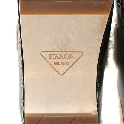 Prada Natural Calfskin Shearling Metal Triangle Logo 45mm Clogs 40 Black Sabbia 6 of 9