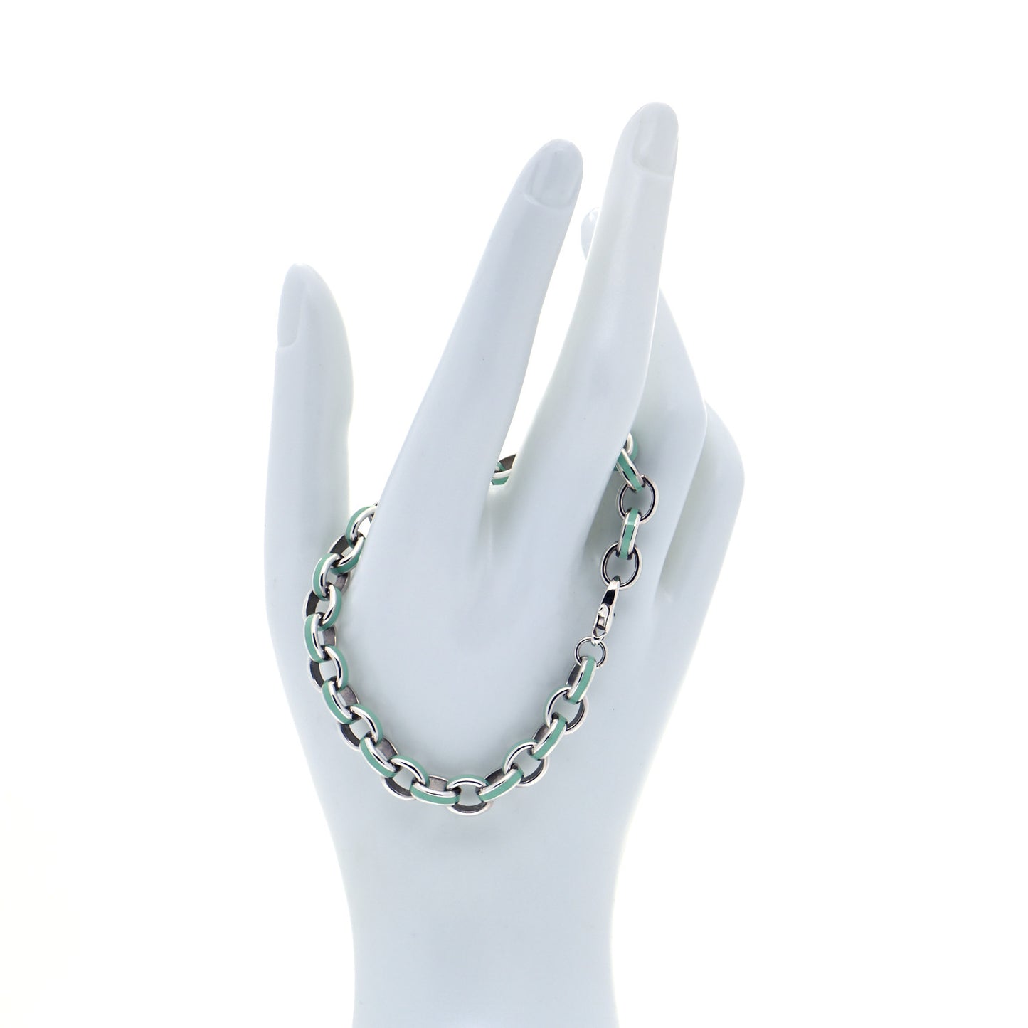 Sterling Silver Enamel Oval Link Bracelet Blue