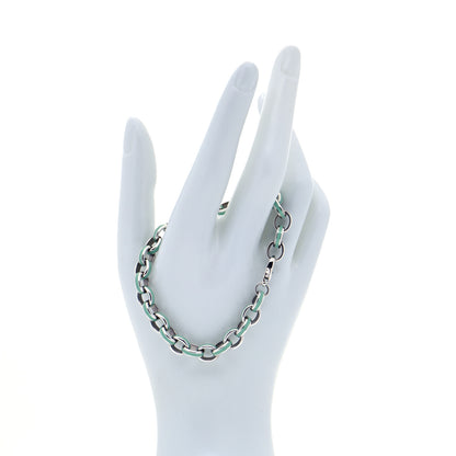 Tiffany Sterling Silver Enamel Oval Link Bracelet Blue 2 of 5