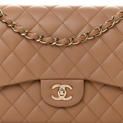 Chanel Lambskin Quilted Jumbo Double Flap Dark Beige 8 of 11