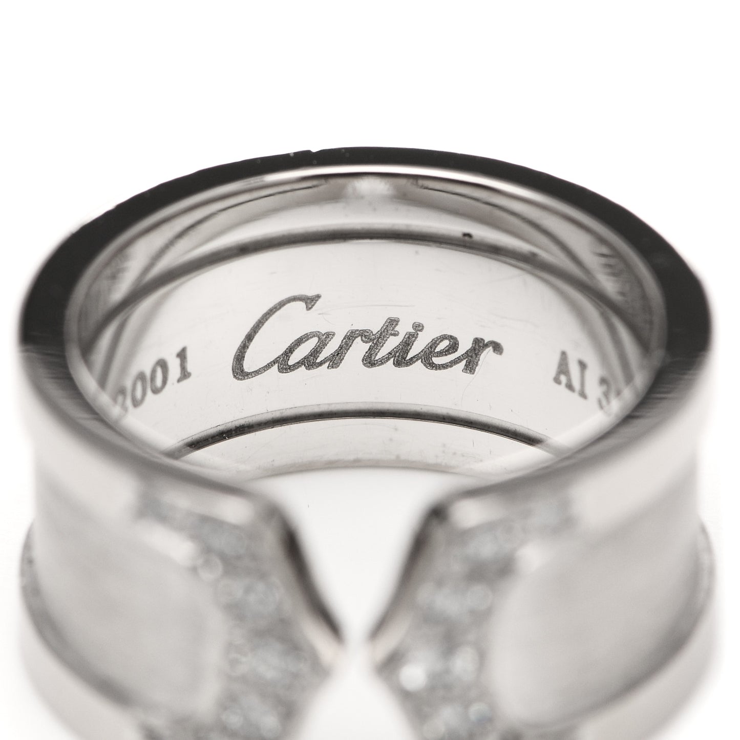 18K White Gold Diamond 10mm Logo De Cartier Ring 49 5