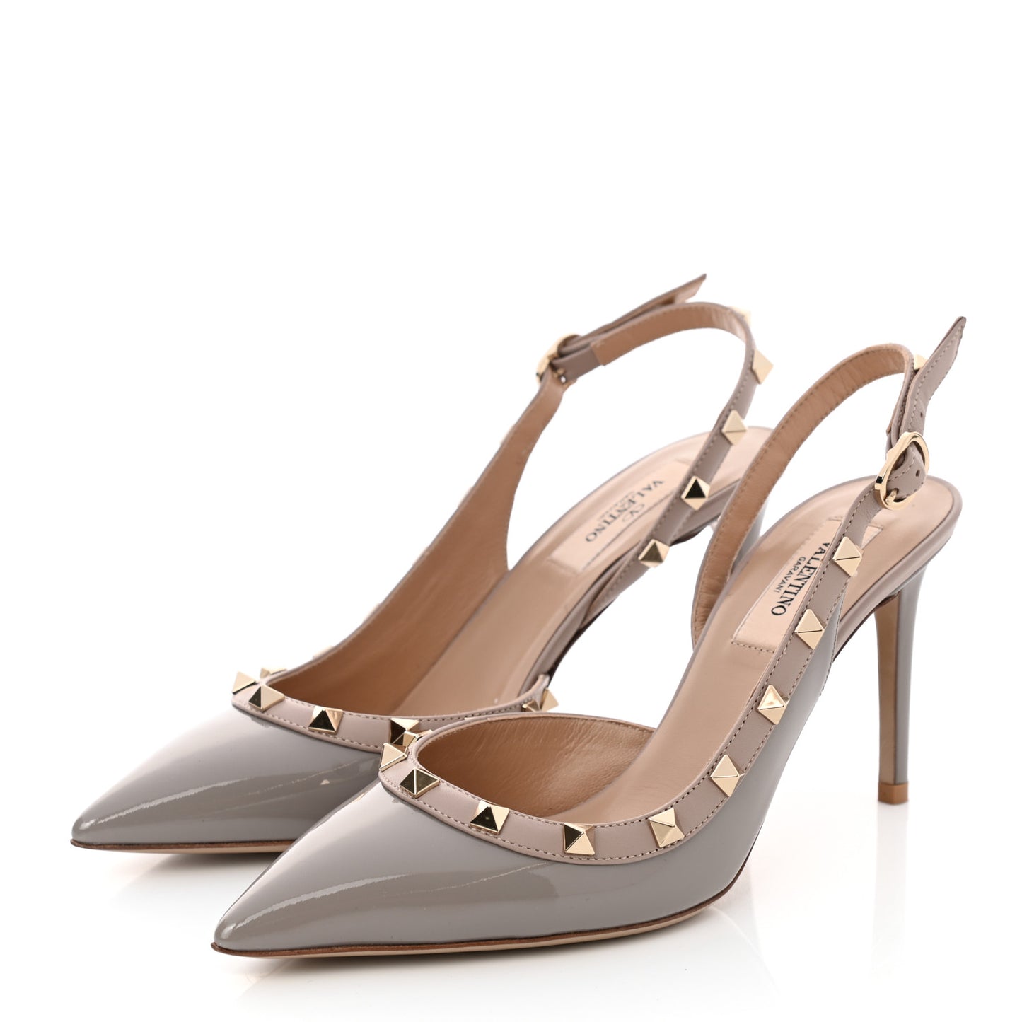 Patent Nappa Rockstud Half D'Orsay Slingback 85mm Pumps 37.5 Perla Poudre