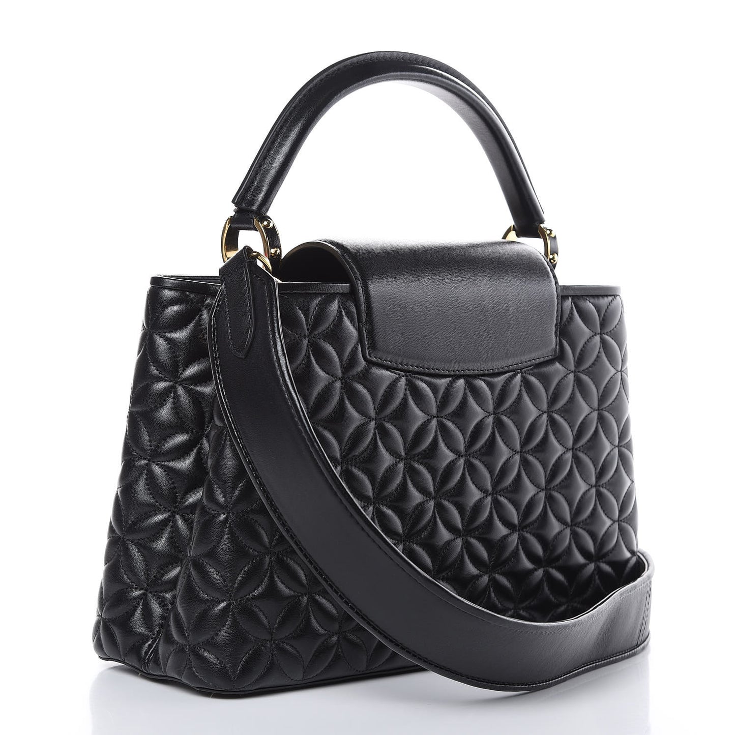 Lambskin Quilted Flower Capucines PM Black