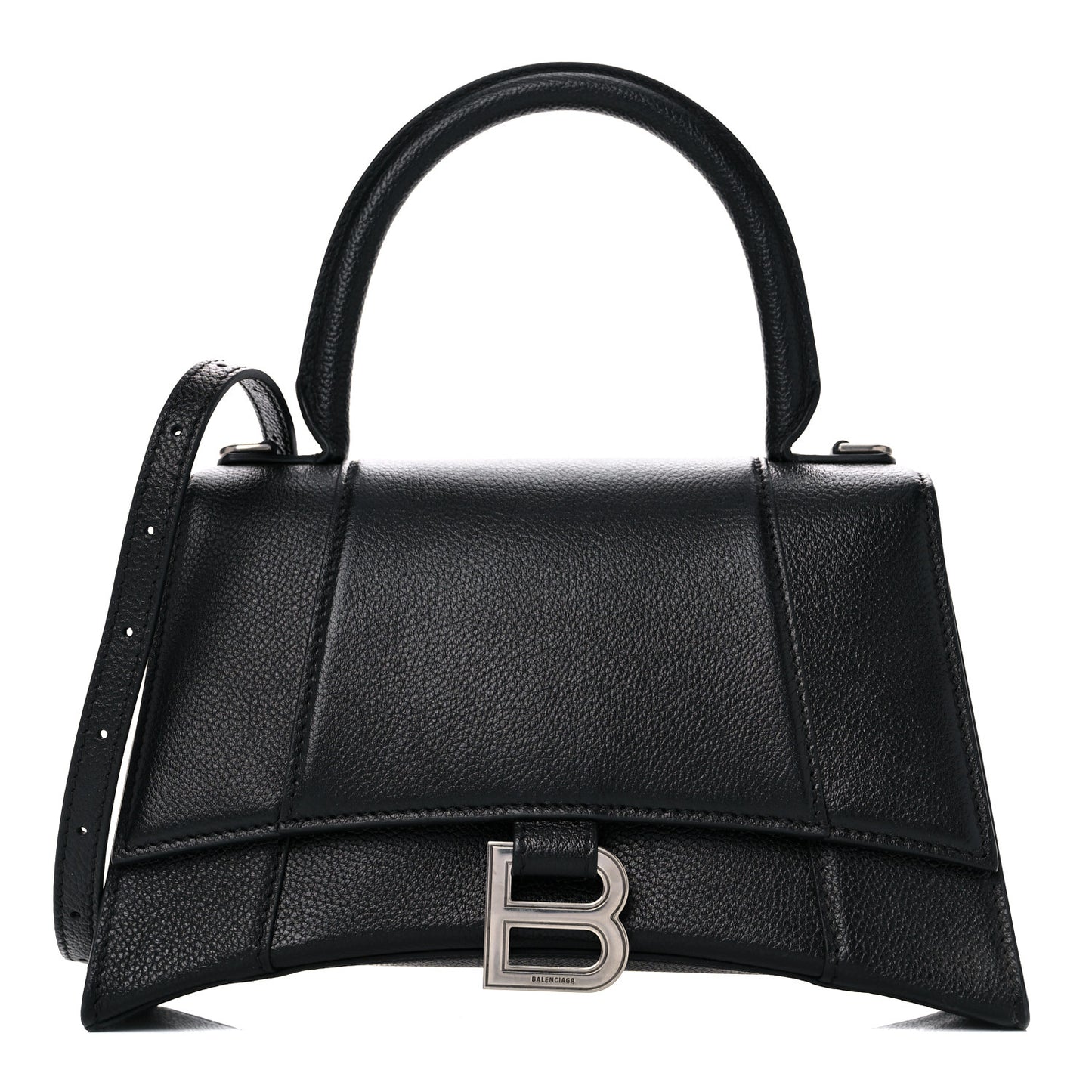 Grained Calfskin Small Hourglass Top Handle Bag Black