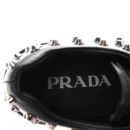 Prada Spazzolato Rois Studded Lace Up Monolith 55mm Derby Loafers 38 Black 8 of 9