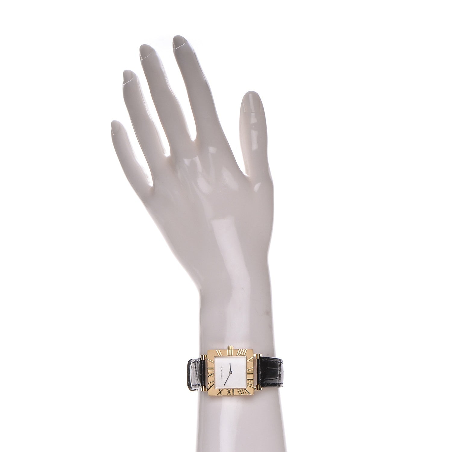 Tiffany 18K Yellow Gold Alligator 27mm Atlas Square Quartz Watch 2 of 13