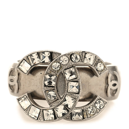 Chanel Crystal Baguette CC Logo Ring 54 7 Silver 1 of 5