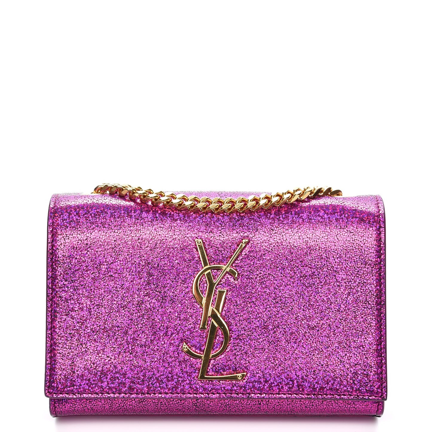 Metallic Calfskin Small Classic Monogram Kate Satchel Fuchsia