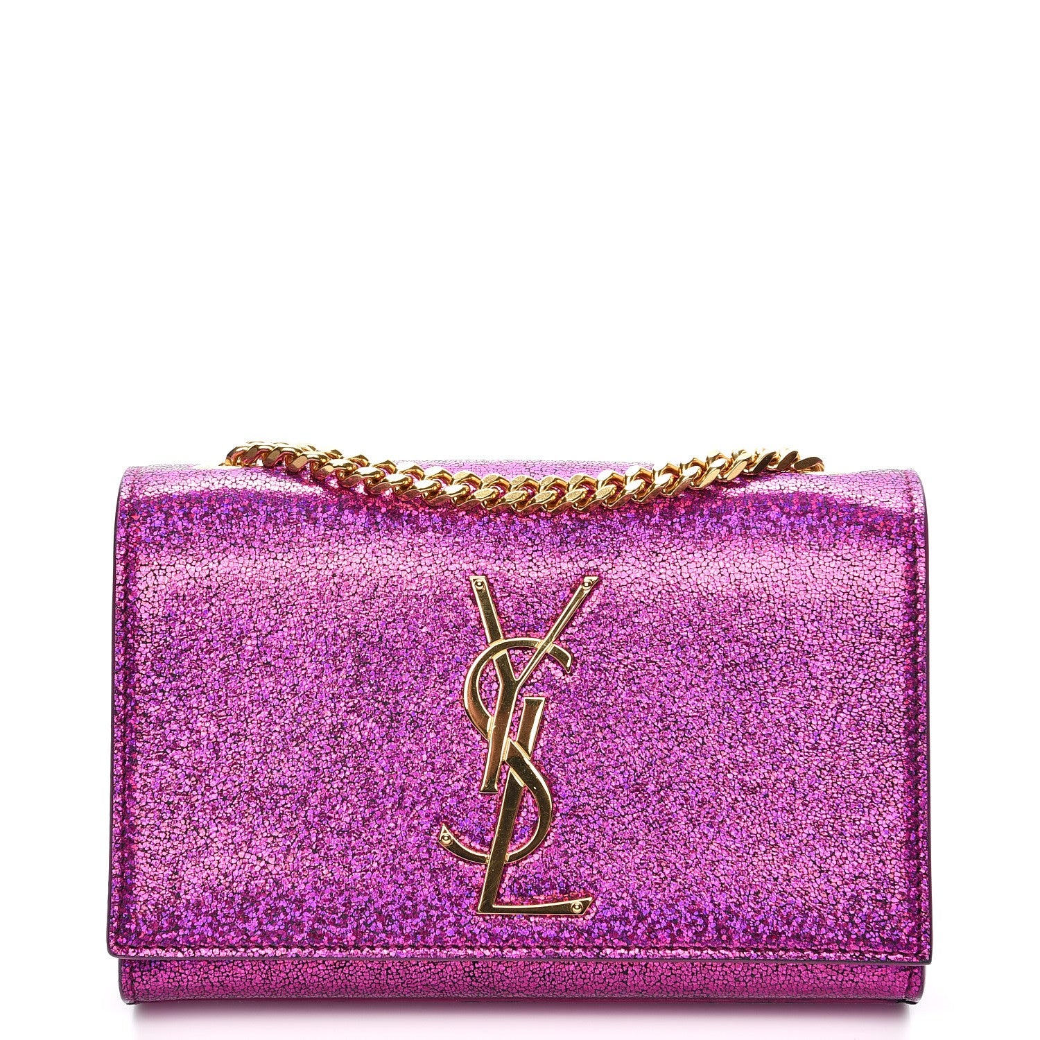 Saint Laurent Metallic Calfskin Small Classic Monogram Kate Satchel Fuchsia 1 of 7