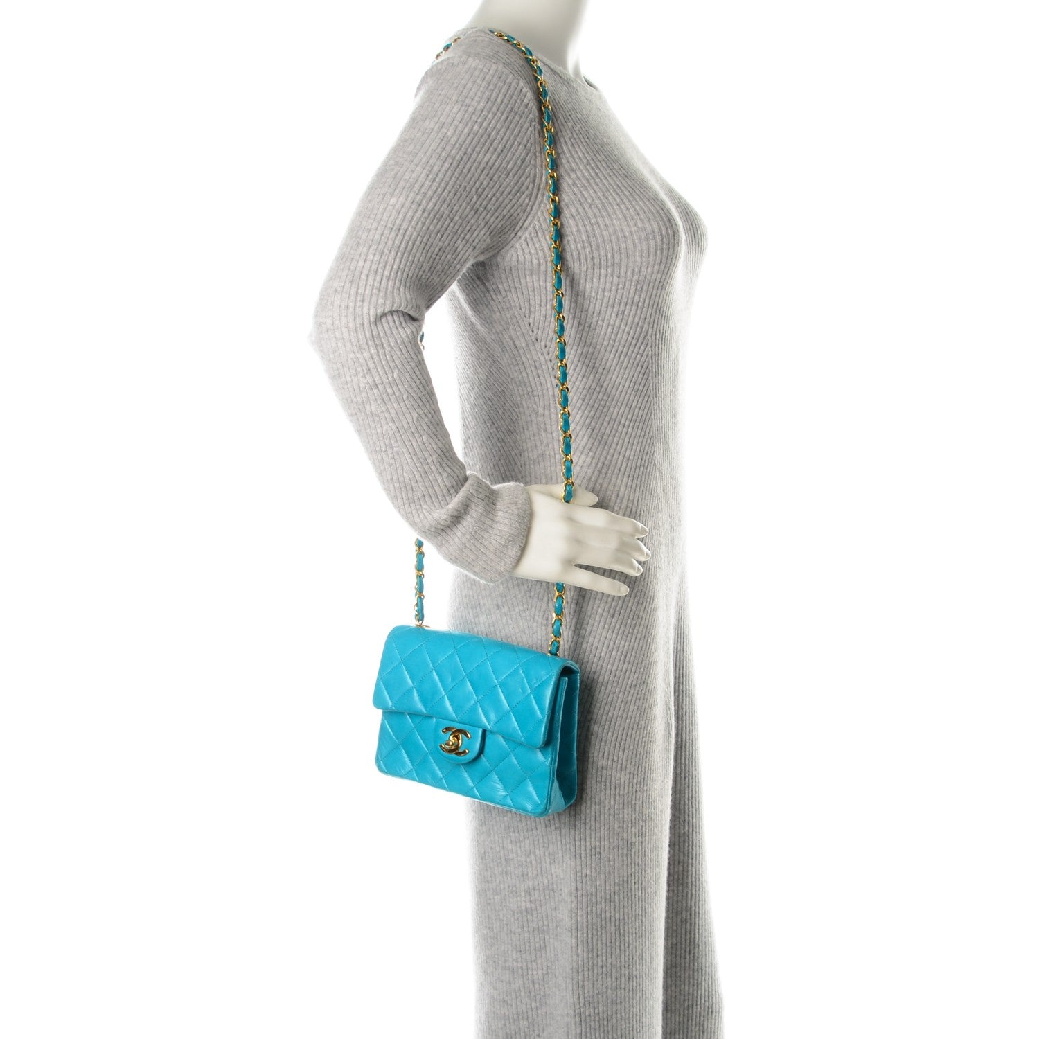 Chanel Lambskin Quilted Mini Square Flap Turquoise 3 of 8