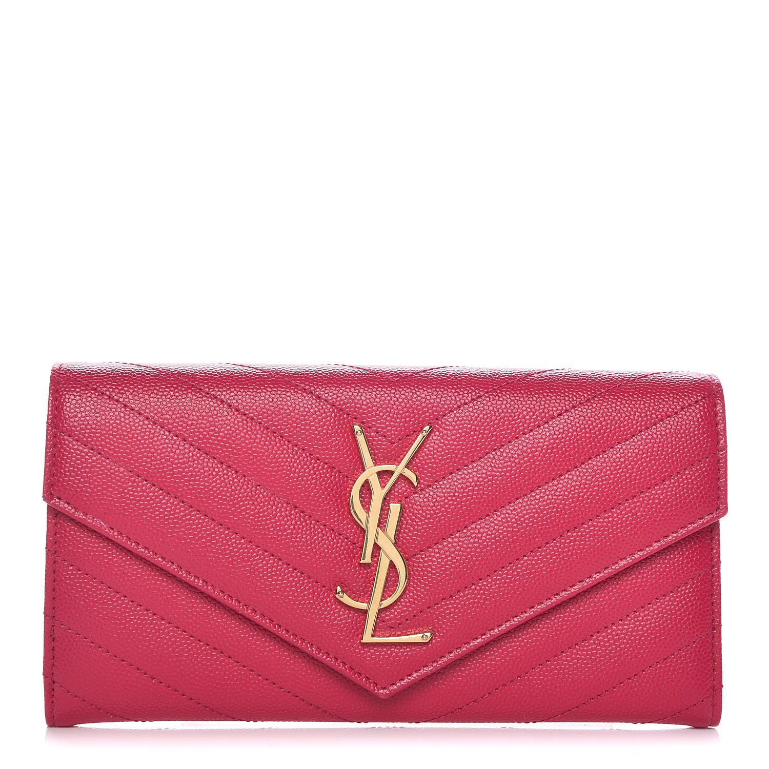 Saint Laurent Grain De Poudre Matelasse Chevron Monogram Flap Wallet Bubblegum 1 of 12