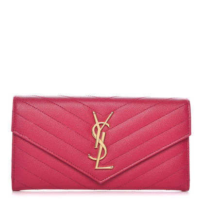 Saint Laurent Grain De Poudre Matelasse Chevron Monogram Flap Wallet Bubblegum 1 of 12
