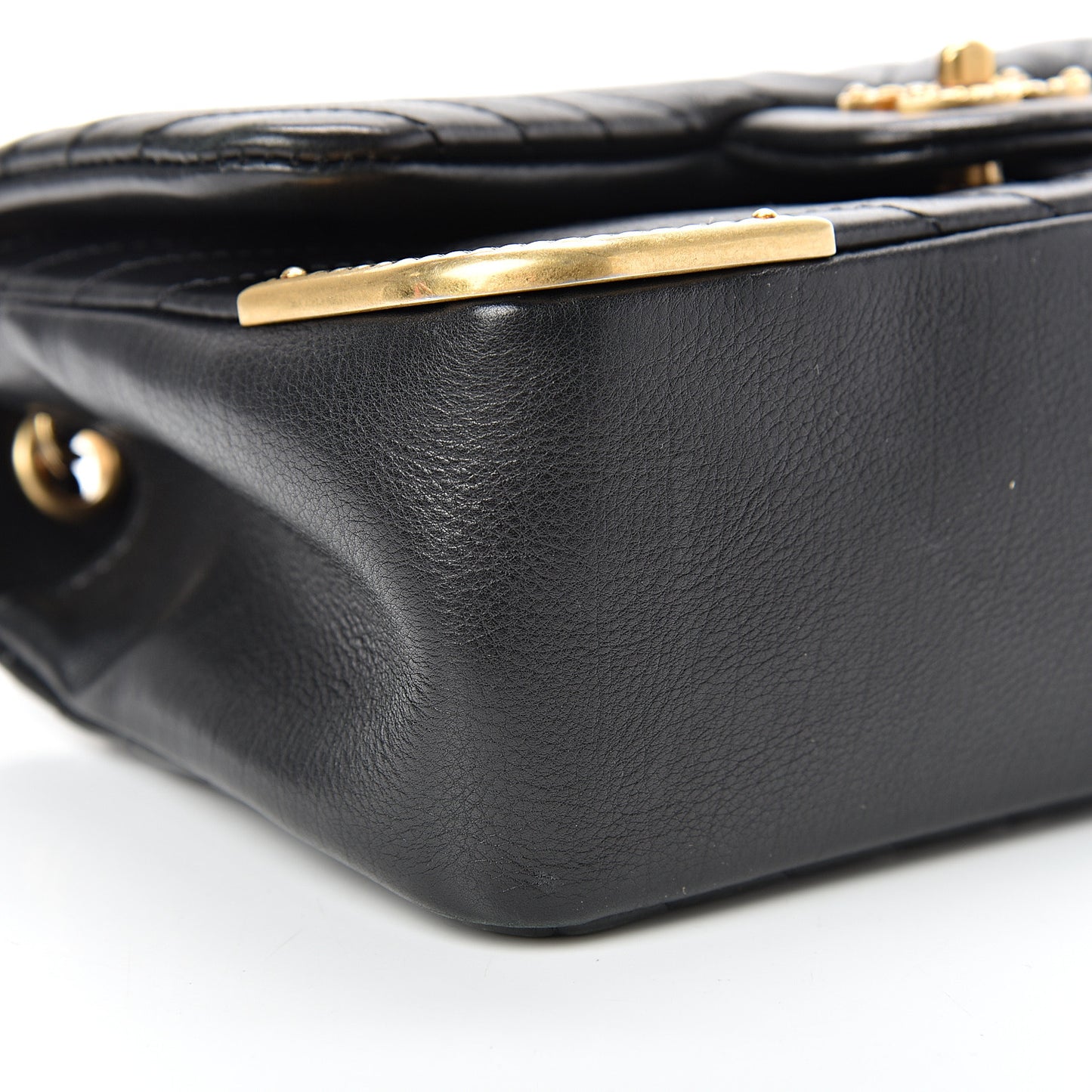 Calfskin Chevron Quilted Mini Rock The Corner Flap Black