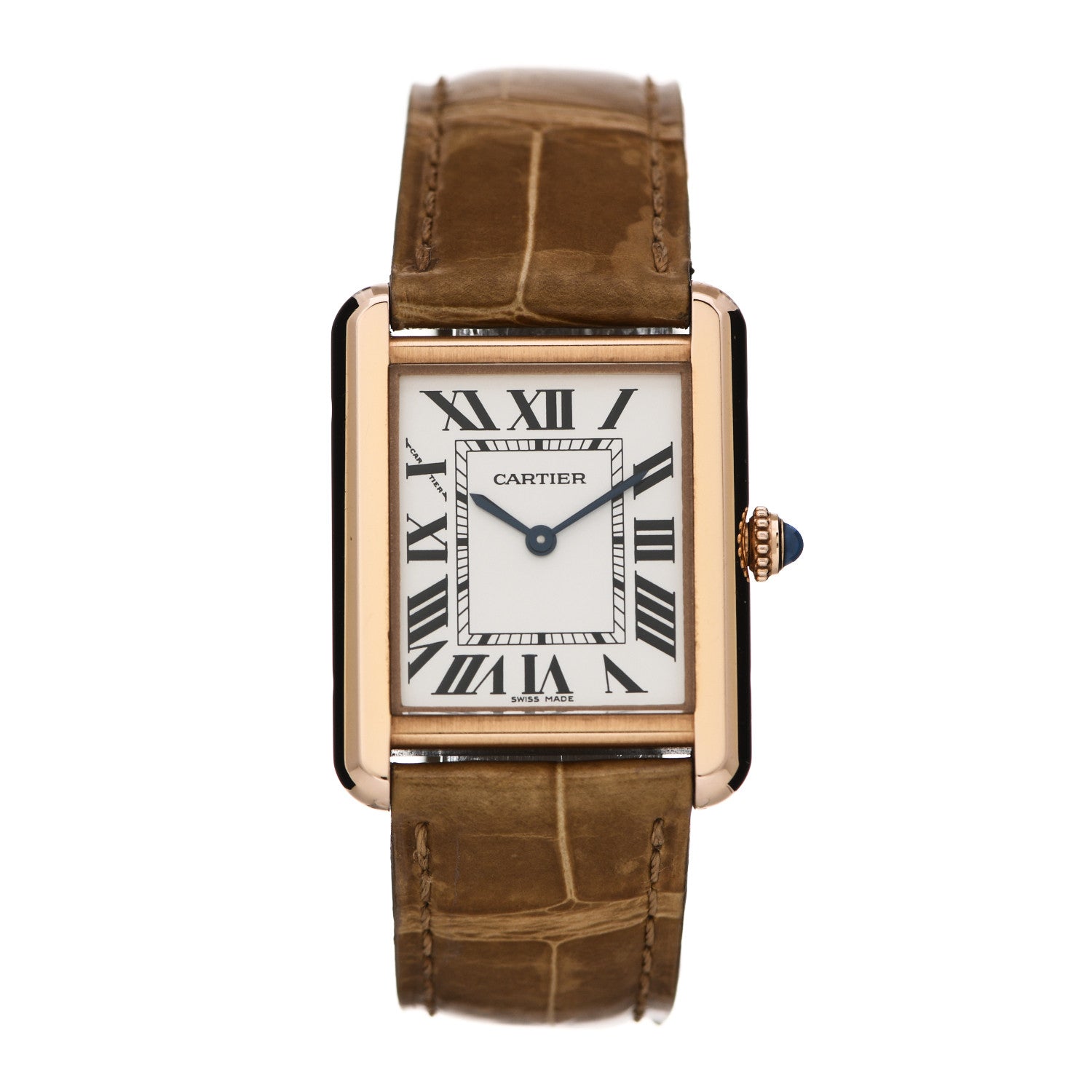 Cartier Stainless Steel 18K Pink Gold Alligator 24mm Tank Solo Quartz Watch Brown 1 of 6