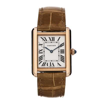 Cartier Stainless Steel 18K Pink Gold Alligator 24mm Tank Solo Quartz Watch Brown 1 of 6