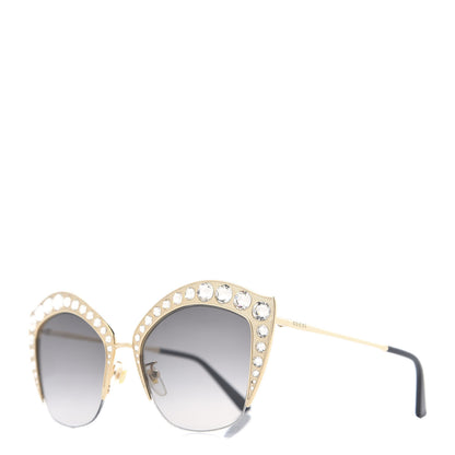 Gucci Metal Crystal Cat Eye Sunglasses GG00114S Gold 1 of 8
