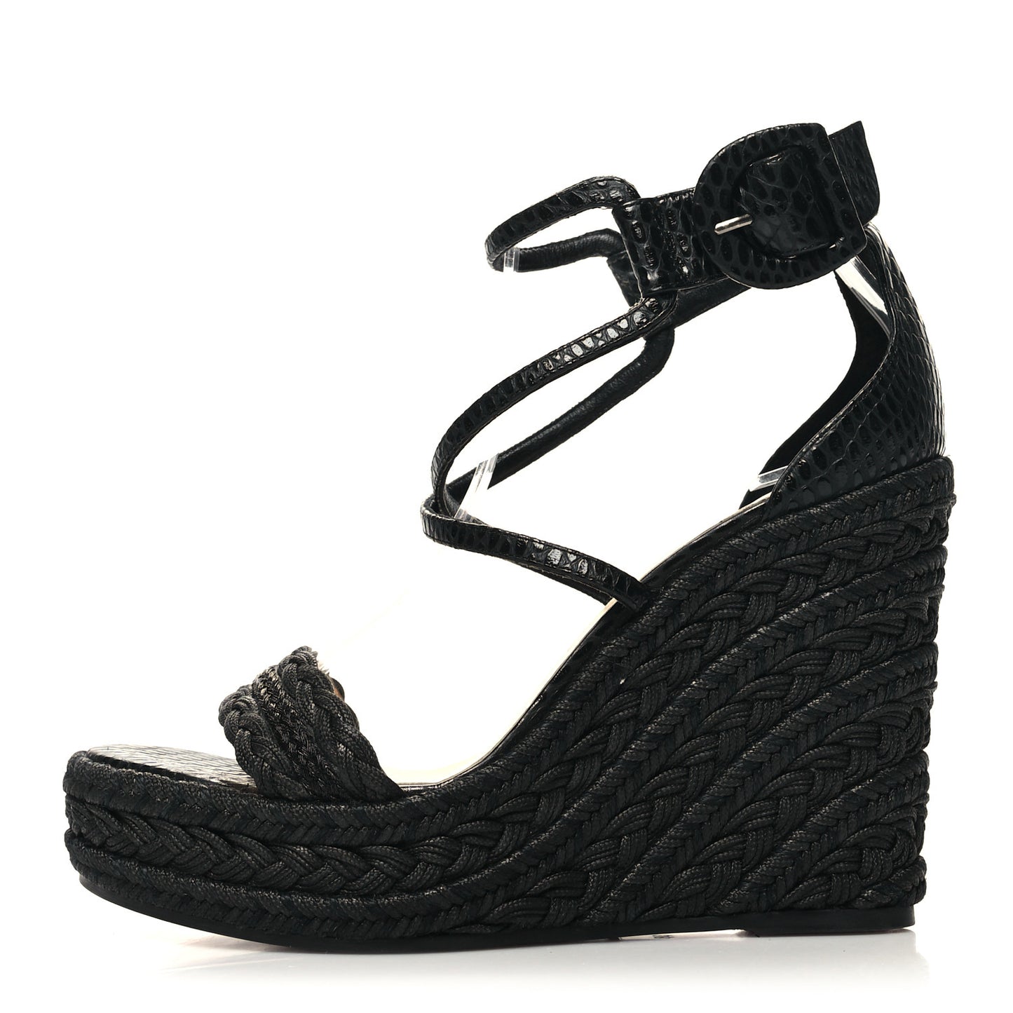 Cotton Braided Calfskin Bodrum 110 Wedge Sandals 38 Black
