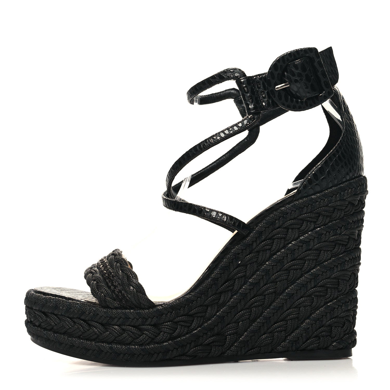 Christian Louboutin Cotton Braided Calfskin Bodrum 110 Wedge Sandals 38 Black 1 of 7