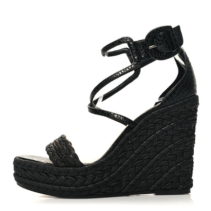 Christian Louboutin Cotton Braided Calfskin Bodrum 110 Wedge Sandals 38 Black 1 of 7