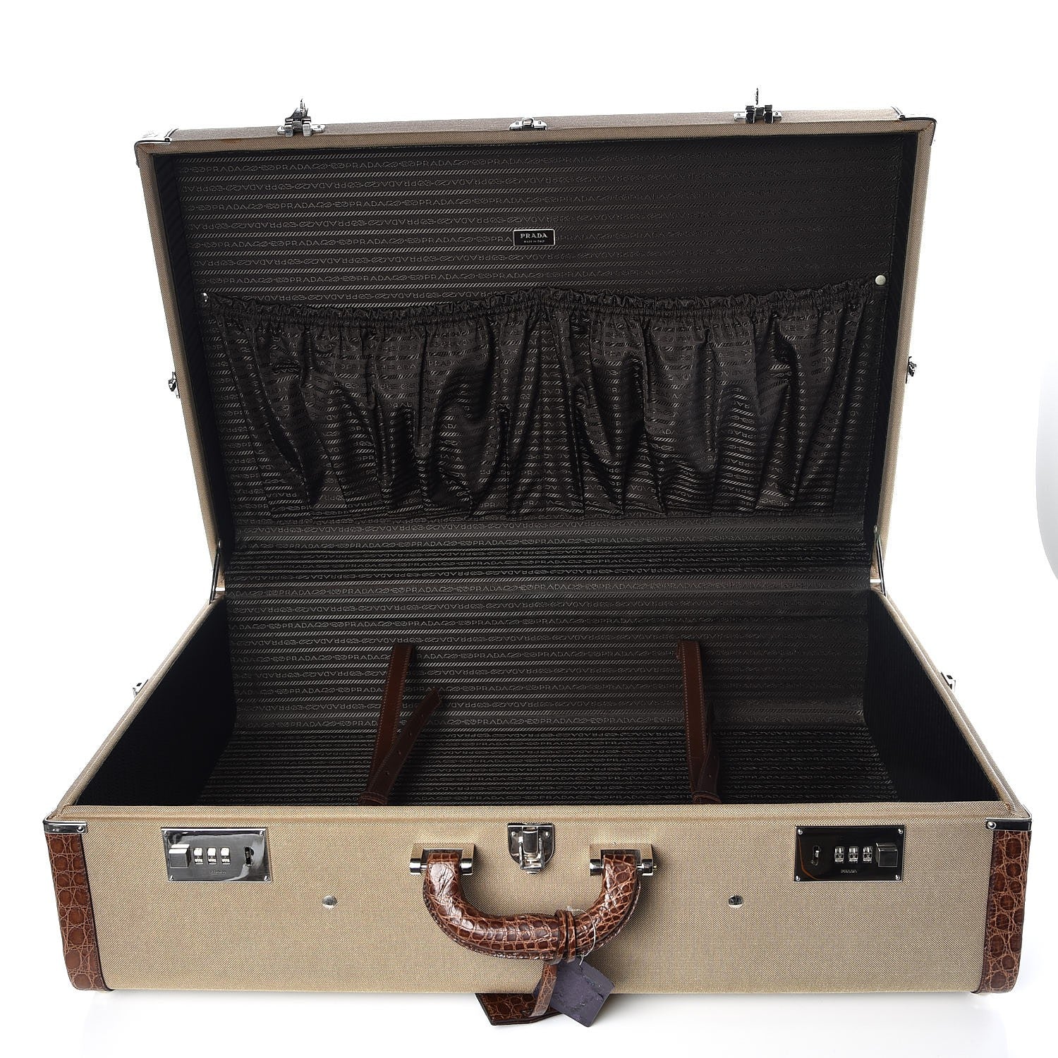 Prada Jacquard Logo Crocodile Trim Suitcase Corda Tabacco 12 of 20