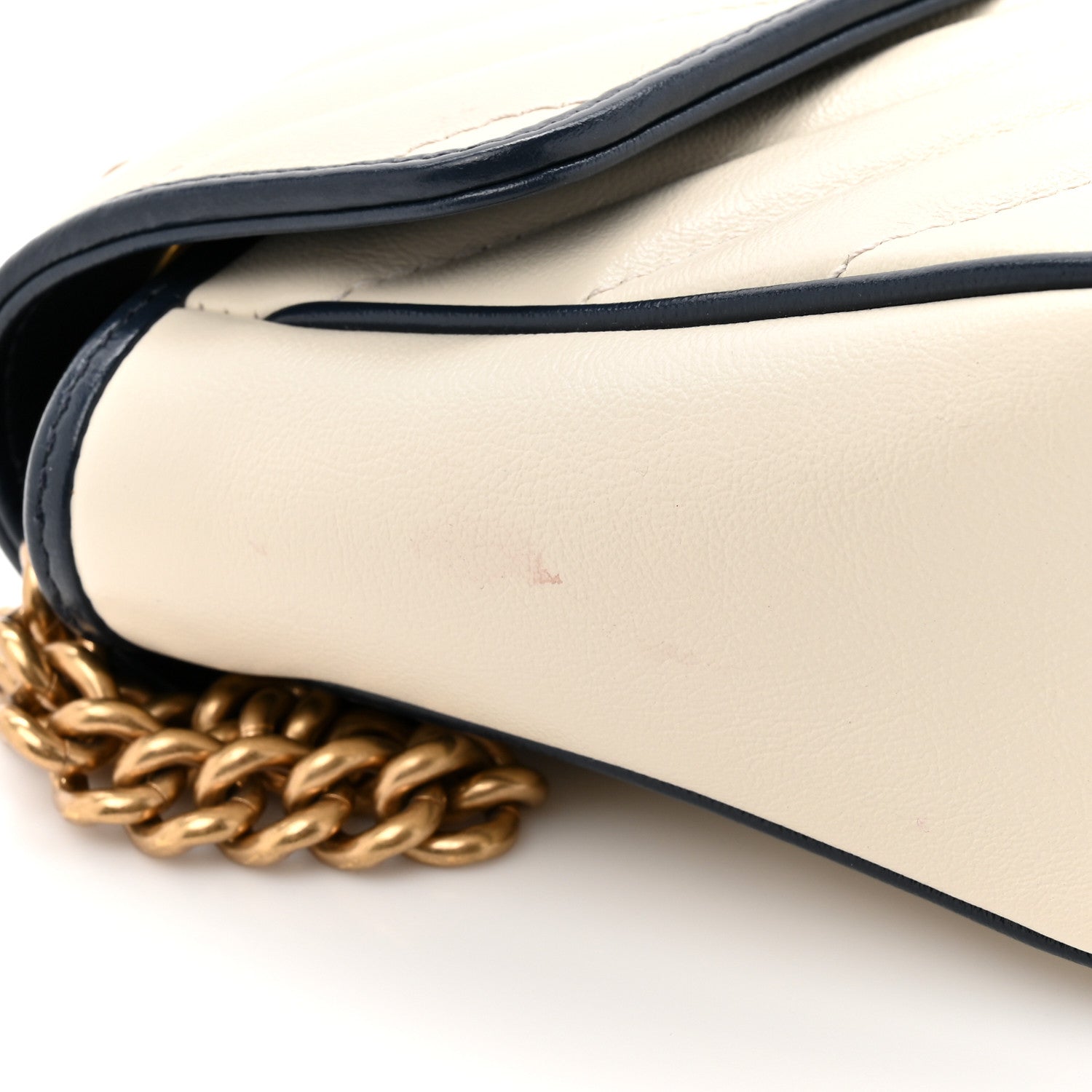 Gucci Vintage Effect Calfskin Matelasse Diagonal Small Torchon GG Marmont Shoulder Bag Mystic White Blue Agata 11 of 12
