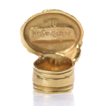 Saint Laurent Glass Cabochon Arty Ovale Ring 6 Gold Coral 3 of 6