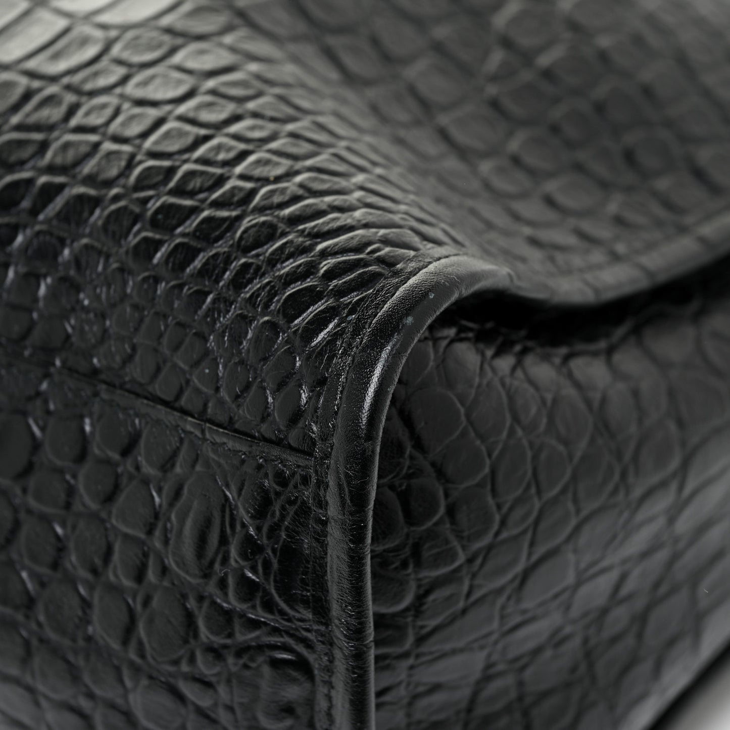 Calfskin Crocodile Embossed Classic Hardware City Black