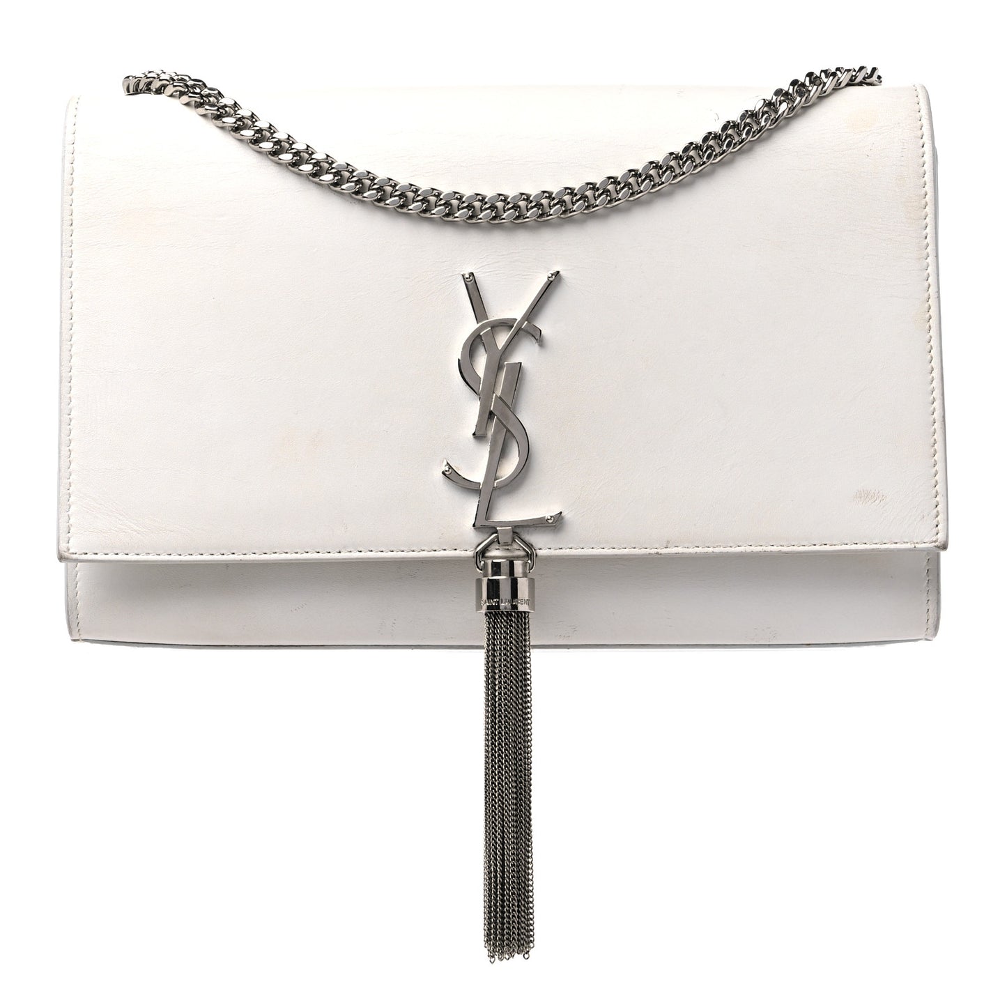 Smooth Calfskin Medium Classic Monogram Kate Tassel Satchel White