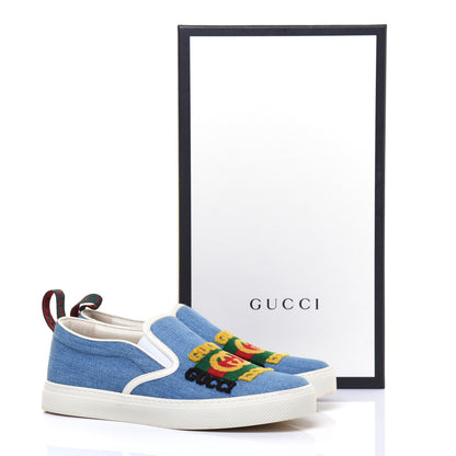 Gucci Kura Denim Logo Embroidered Mens Slip On Sneakers 6 Blue 9 of 9