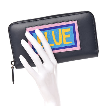Fendi Vitello Century Vocabulary Blue Zip Around Wallet Blue Lavagna 2 of 10