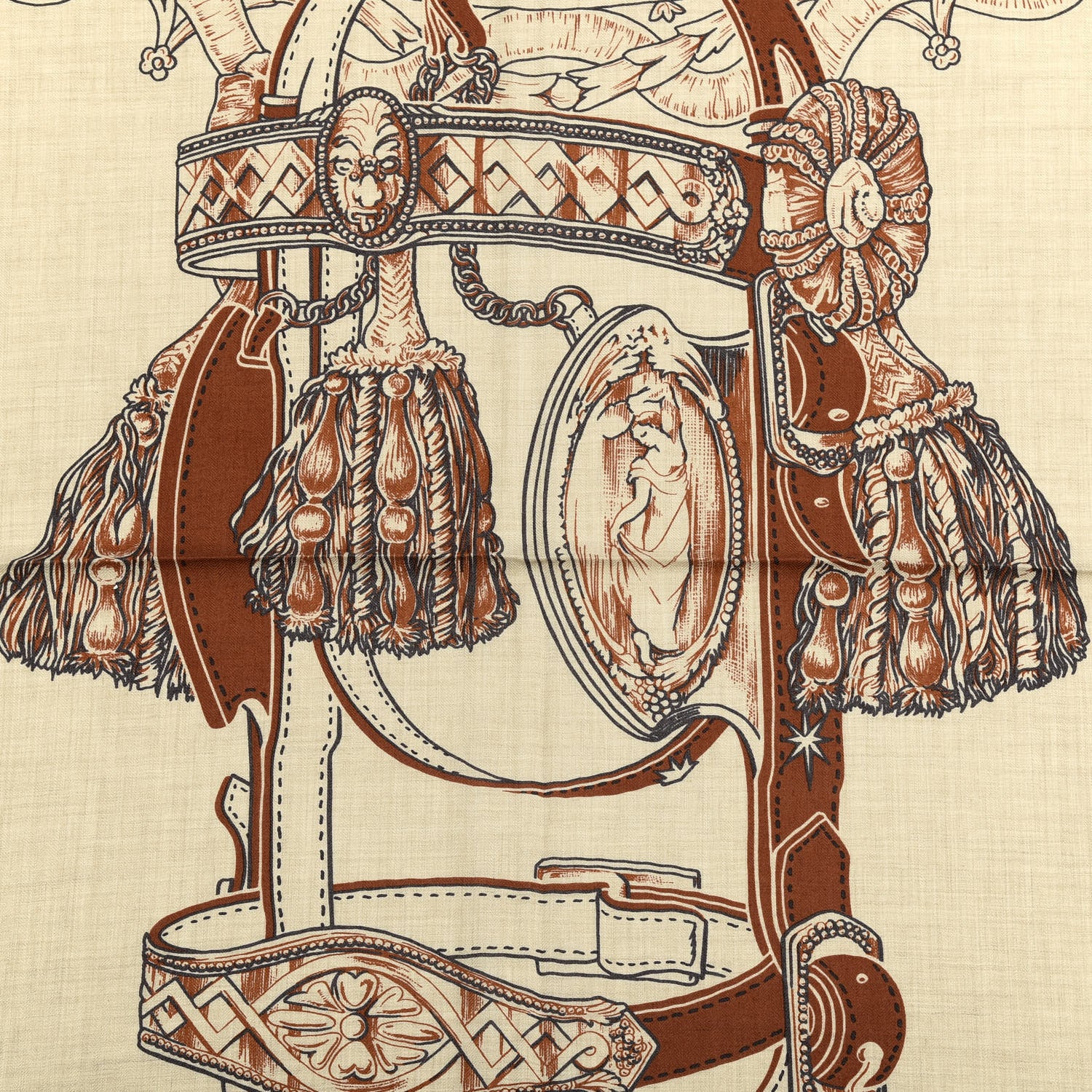 Hermes Cashmere Silk Bride De Cour Remix Scarf 140 Cacao Naturel Black 2 of 3