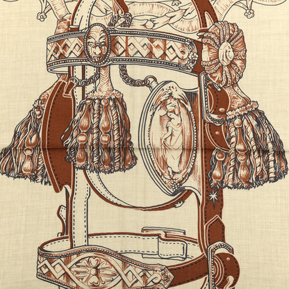 Hermes Cashmere Silk Bride De Cour Remix Scarf 140 Cacao Naturel Black 2 of 3