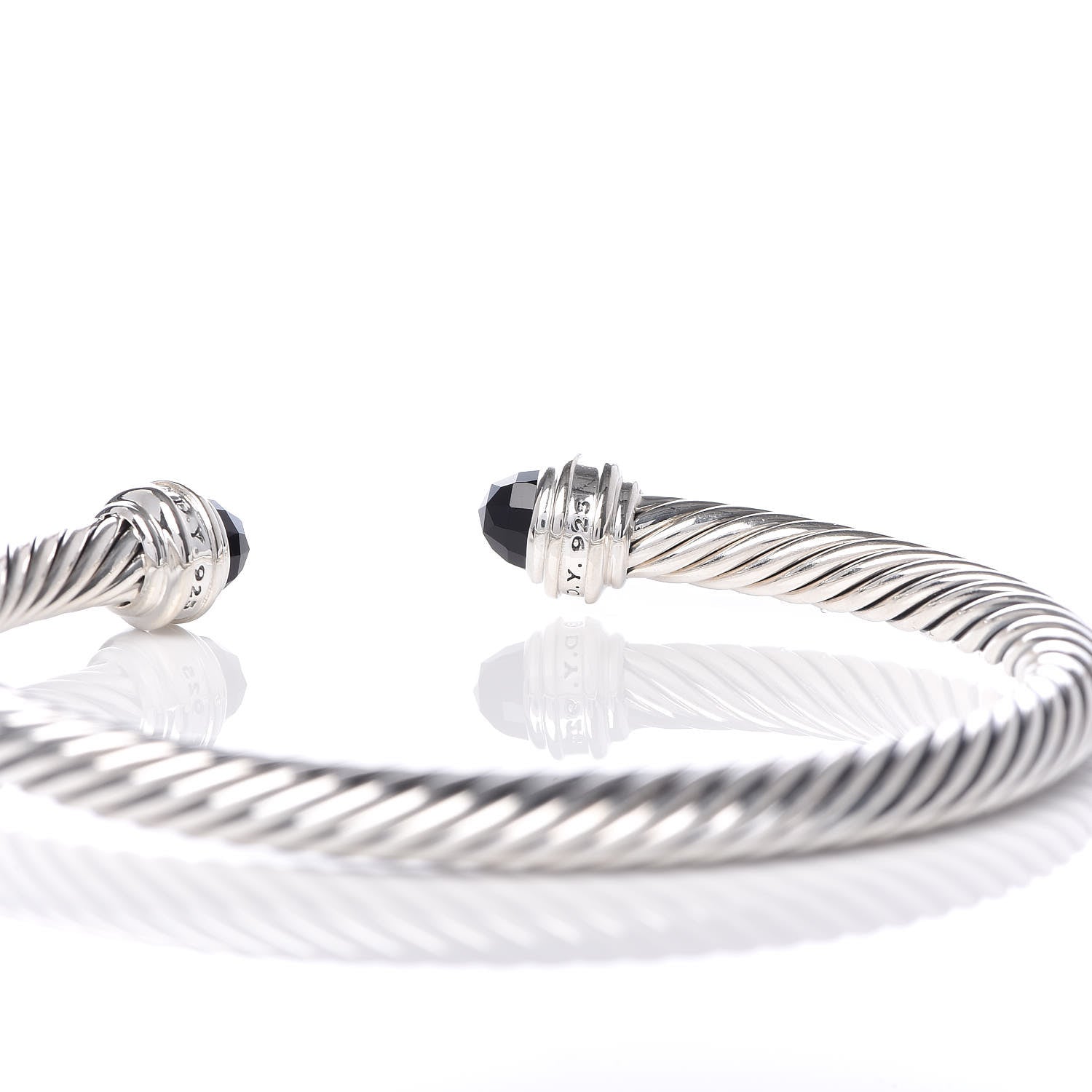 David Yurman Sterling Silver Diamond Black Onyx 5mm Cable Classics Princess Bracelet 4 of 5