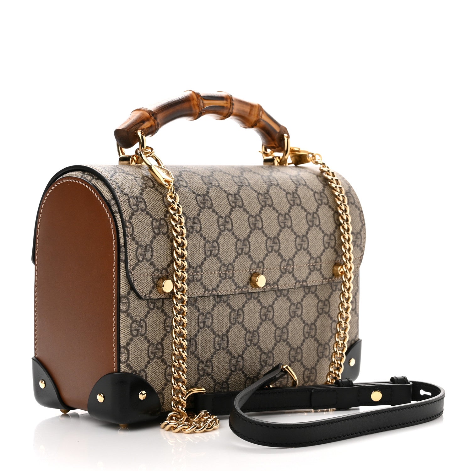 Gucci GG Supreme Monogram Small Padlock Bamboo Shoulder Bag Beige Black Cuir 3 of 10