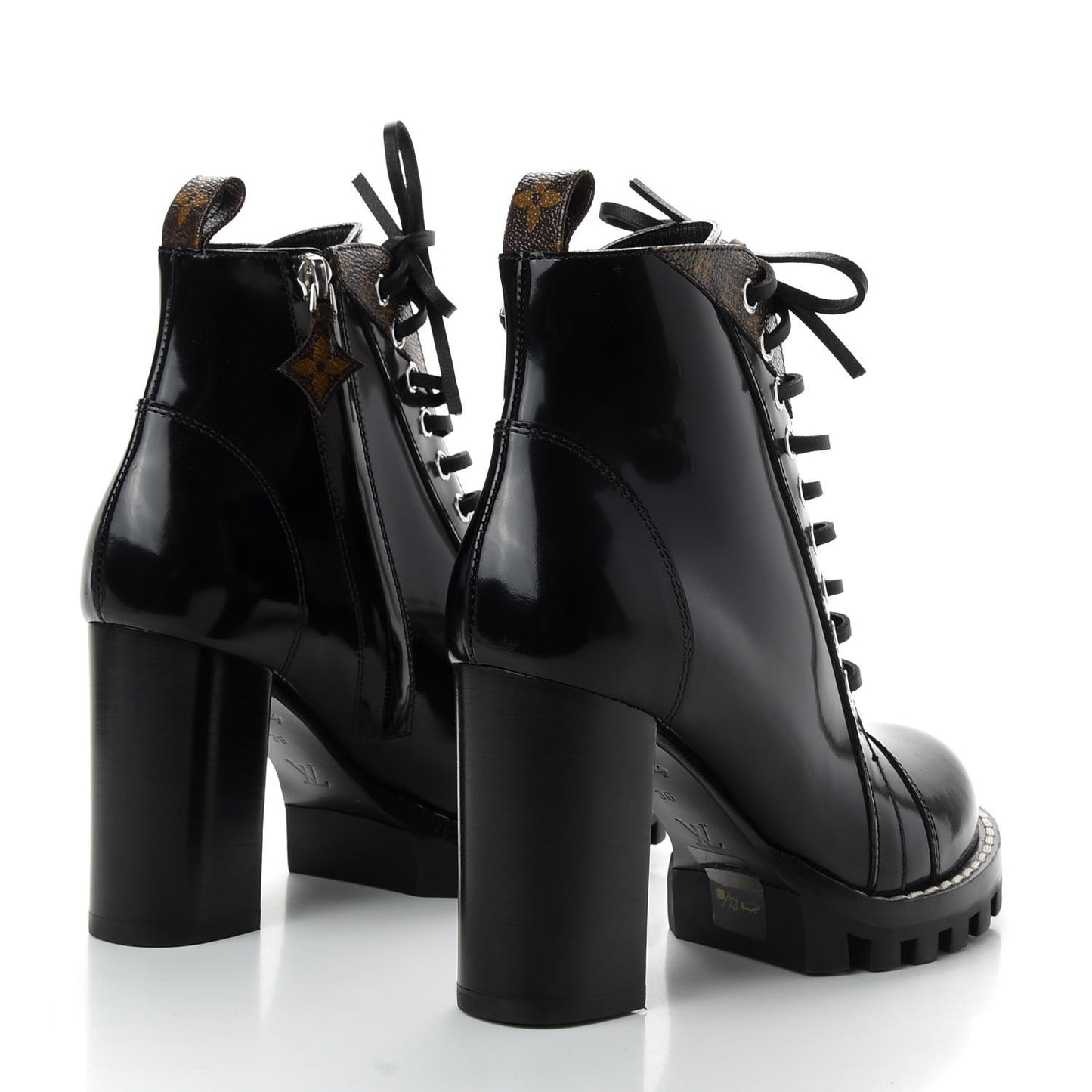 Patent Calfskin Monogram Star Trail Ankle Boots 36 Black