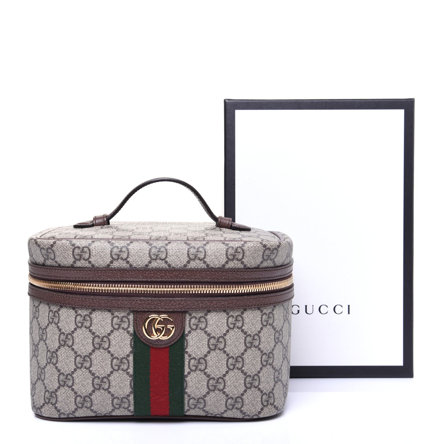 Gucci GG Supreme Monogram Textured Calfskin Web Small Ophidia Vanity Cosmetic Case Beige Ebony New Acero 14 of 14