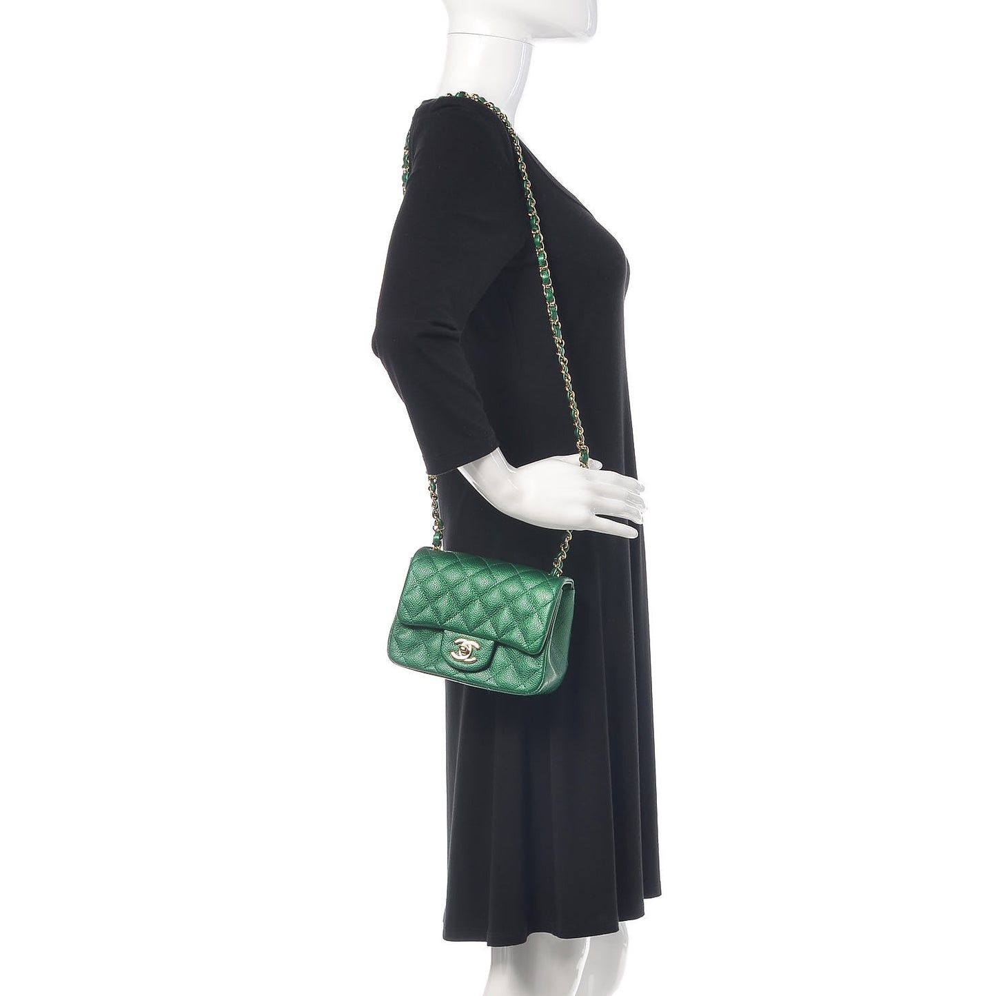 Metallic Caviar Quilted Mini Square Flap Green