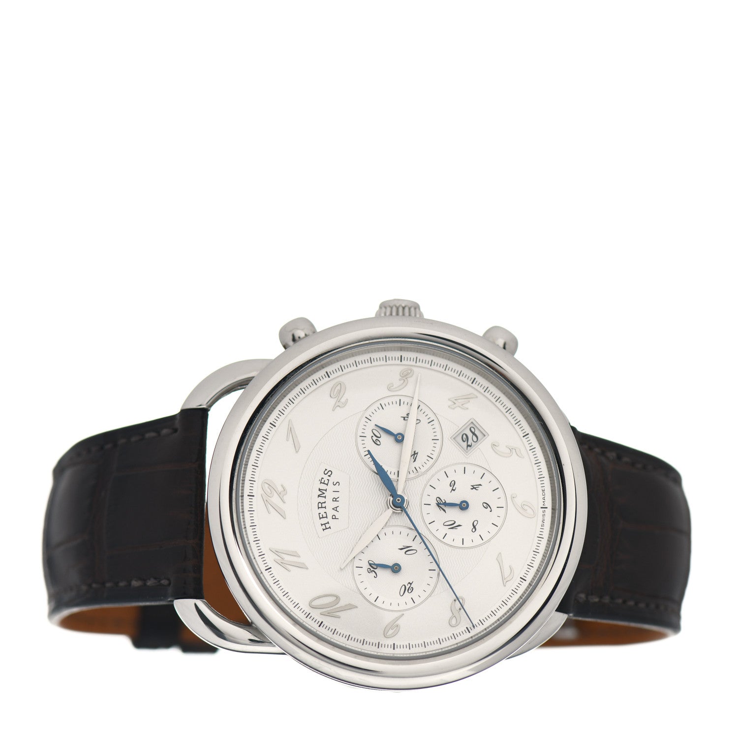 Hermes Stainless Steel Alligator 43mm Arceau Chronograph Automatic Watch Havane 2 of 5