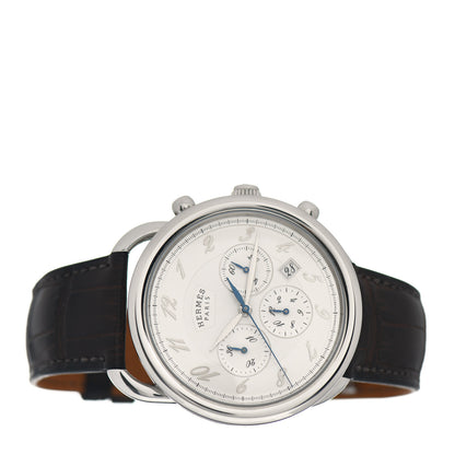 Hermes Stainless Steel Alligator 43mm Arceau Chronograph Automatic Watch Havane 2 of 5