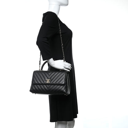 Chanel Caviar Lizard Embossed Quilted Chevron Small Coco Handle Flap Black 3 of 9