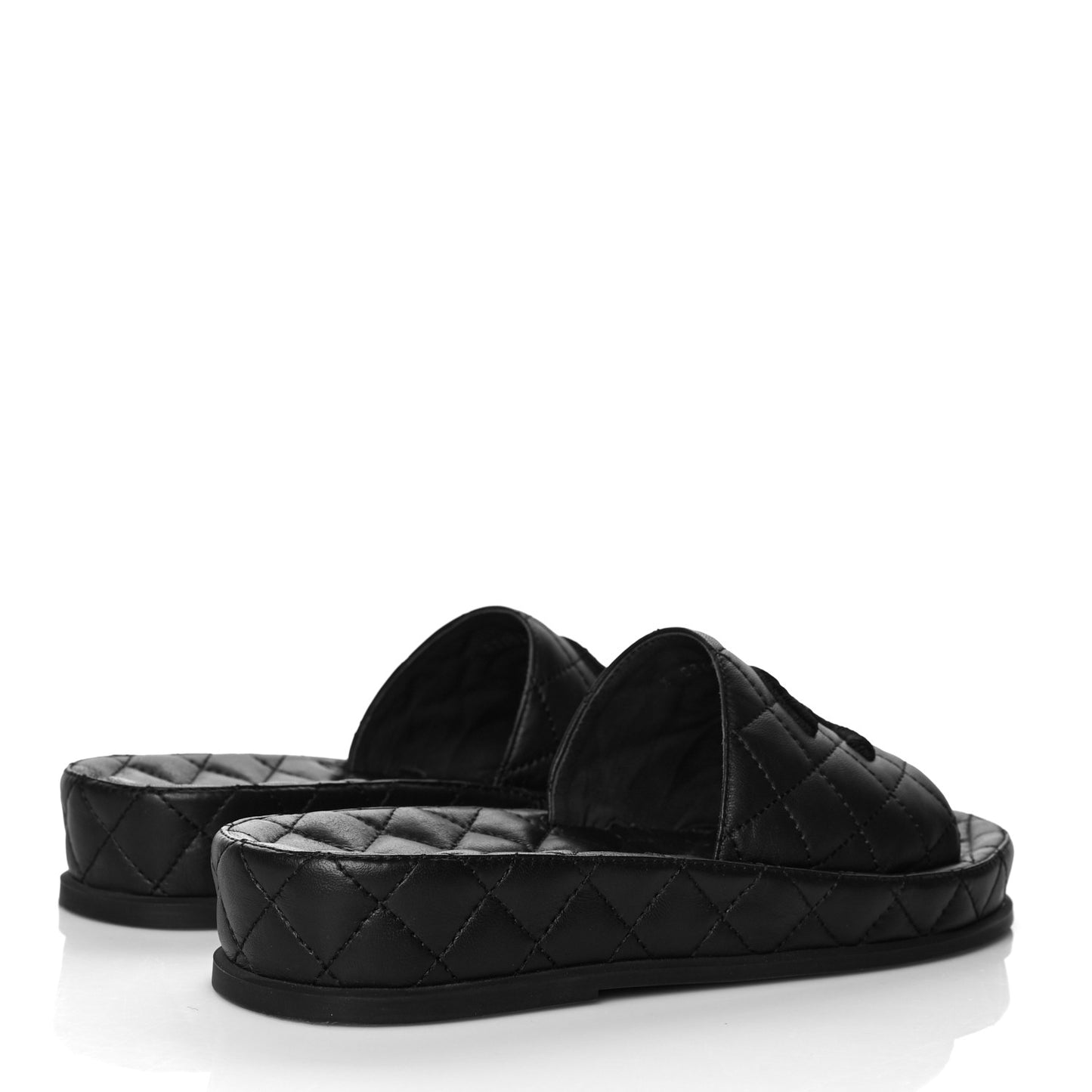 Lambskin Quilted CC Mules Sandals 38 Black