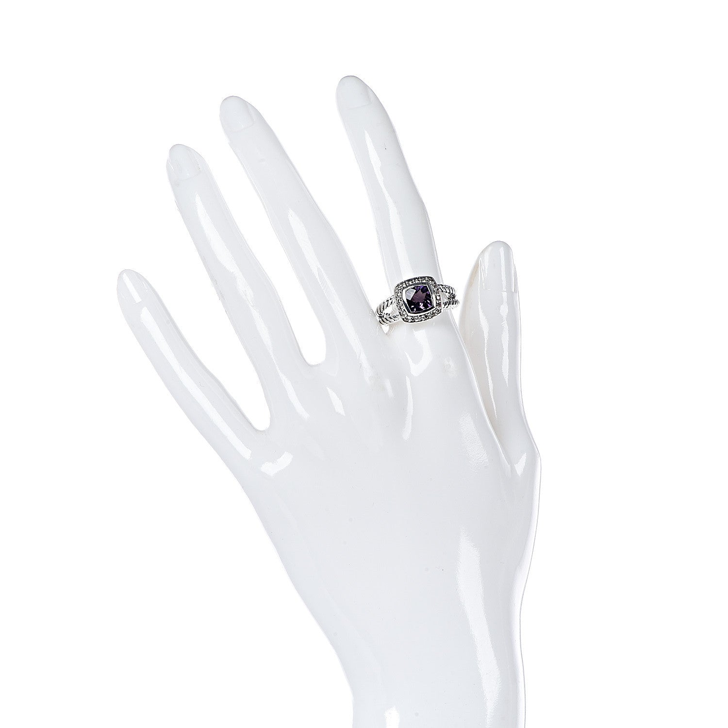 David Yurman Sterling Silver Diamond Amethyst 7mm Petite Albion Ring 53 6.25 2 of 5