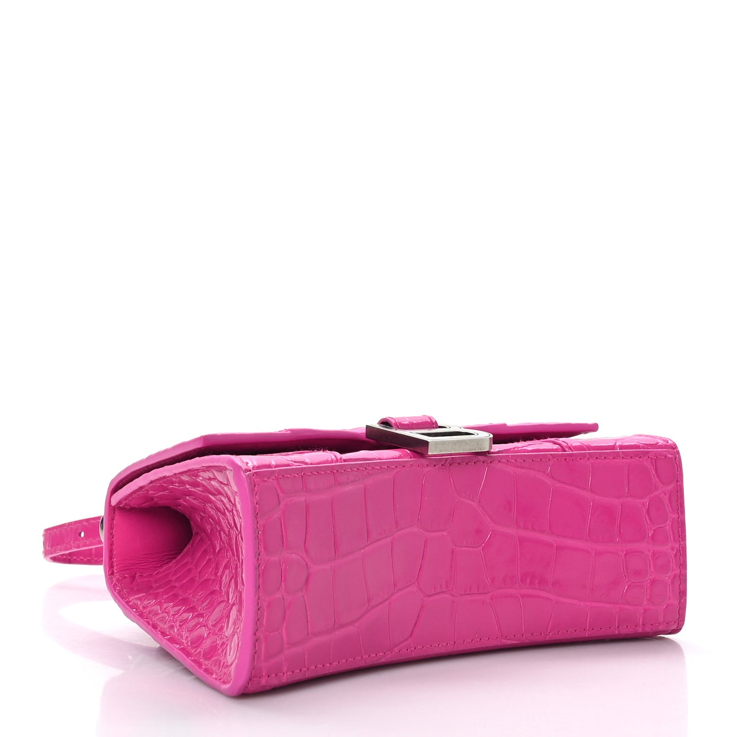 Shiny Calfskin Crocodile Embossed Hourglass Top Handle Bag XS Lipstick Pink