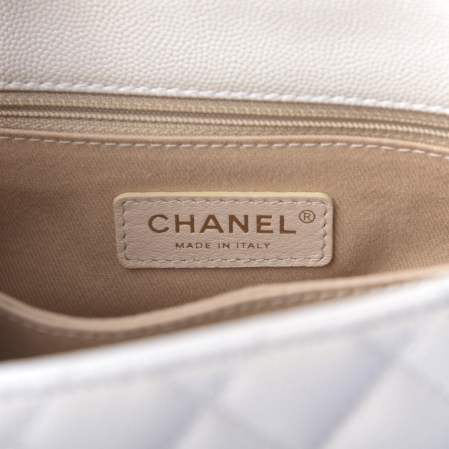 Iridescent Caviar Quilted Mini Coco Handle Flap White
