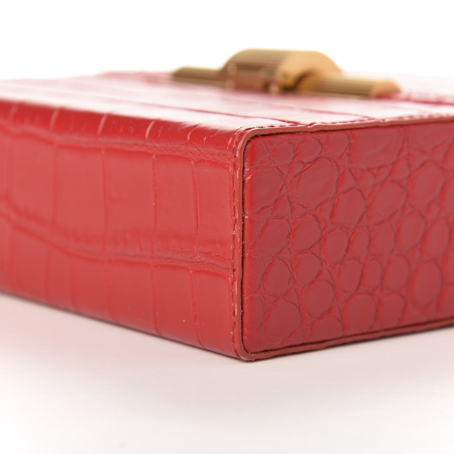 Calfskin Crocodile Embossed Daisey Box Clutch Red
