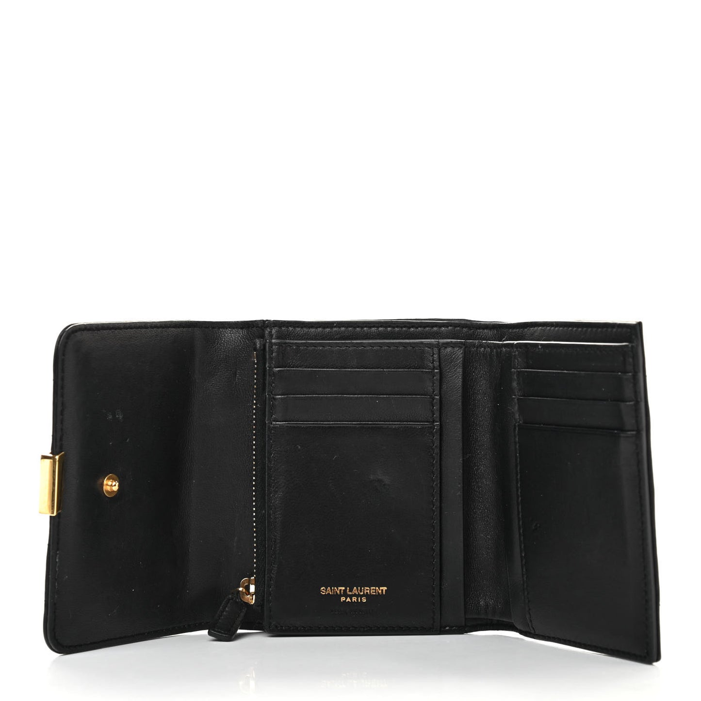 Lambskin Matelasse Monogram Vicky Tri-Fold Wallet Black