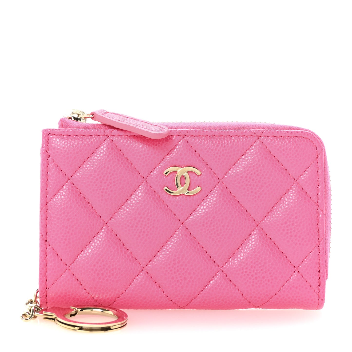 Caviar Quilted Zipped Key Holder Case Pink