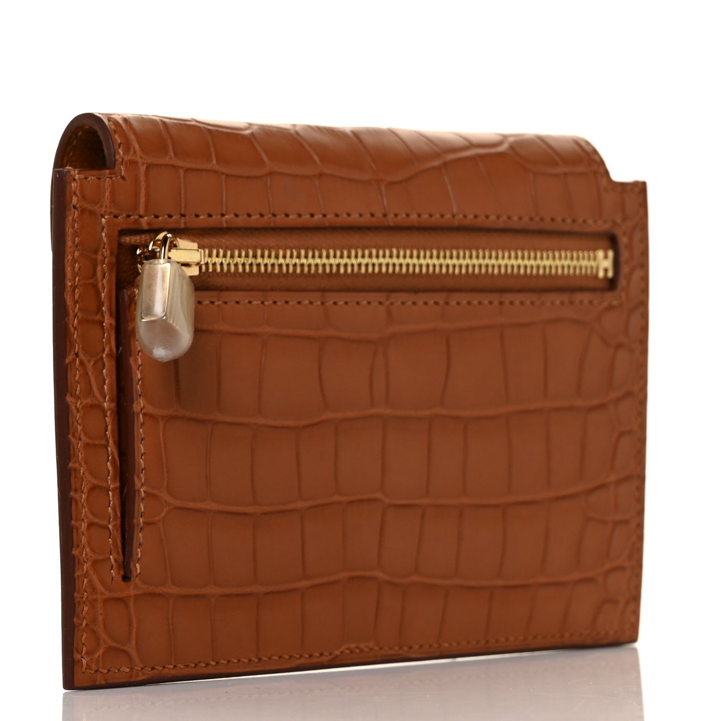 Matte Alligator Kelly Pocket Compact Wallet Gold