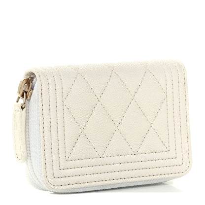 Chanel Caviar Quilted Boy Zip Around Coin Purse Wallet White 3 of 9